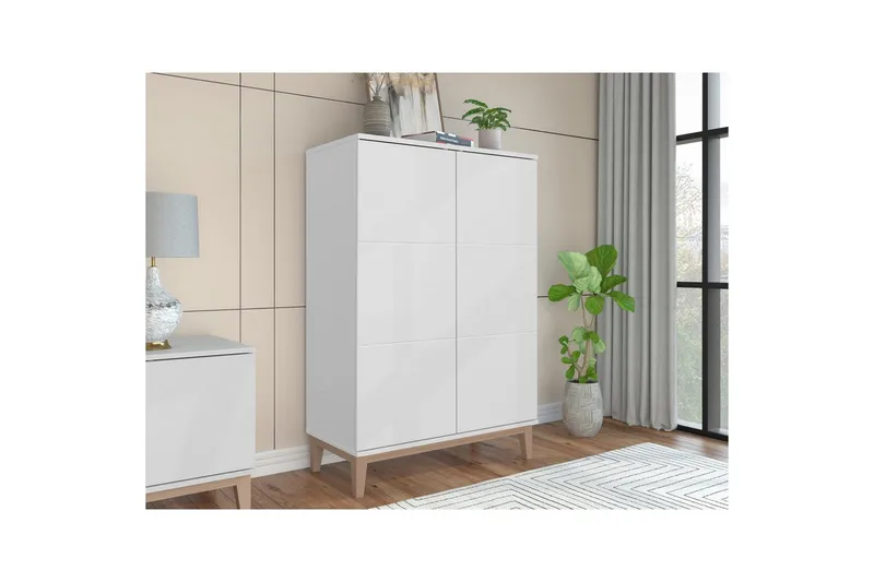 Korkea kaappi Pelle Valkoinen/Wotan-tammi - Valkoinen/Wotan-tammi - Säilytys - Kaappi - Säilytyskaappi