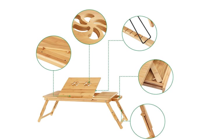 Läppäripöytä Traci 72 cm Bambu - Songmics - Apupöytä & sivupöytä