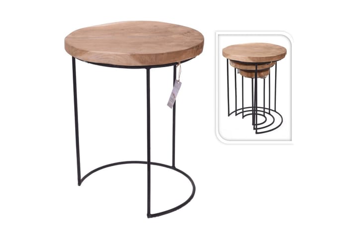 Home&Styling 3-osainen Sivupöytäsarja tiikki ja metalli - Tarjotinpöytä & pikkupöyt�ä - Lamppupöytä
