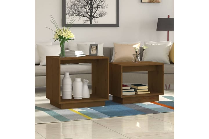Sarjasohvapöydät 2 kpl hunajanruskea täysi mänty - Ruskea - Lamppupöytä - Tarjotinpöytä & pikkupöytä