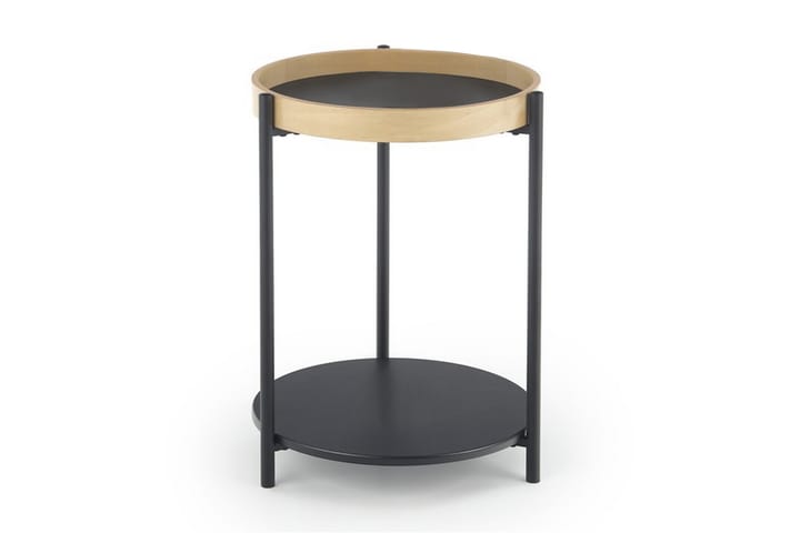 Sivupöytä Amaya 44 cm Pyöreä Säilytyksellä Hylly - Musta/Tammi - Tarjotinpöytä & pikkupöytä - Lamppupöytä
