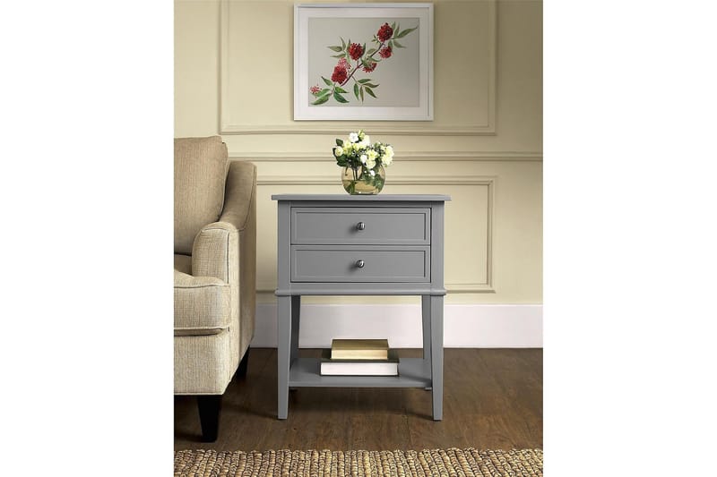 Sivupöytä Franklin 56 cm 2 laatikkoa Harmaa - Dorel Home - Huonekalut - Pöytä & ruokailuryhmä - Apupöytä & sivupöytä - Lamppupöytä