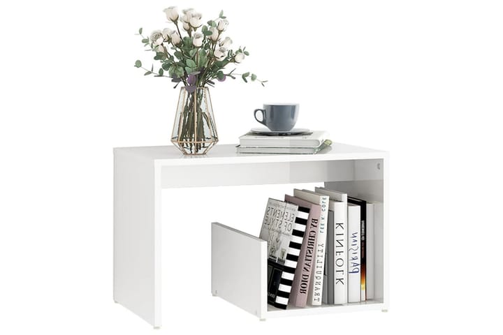 Sivupöytä korkeakiilto valkoinen 59x36x38 cm lastulevy - Lamppupöytä - Tarjotinpöytä & pikkupöytä