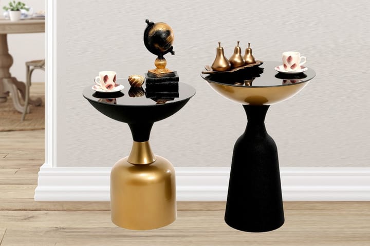 Sivupöytä Maner Setti Pyöreä - Kulta/Musta - Tarjotinpöytä & pikkupöytä - Lamppupöytä