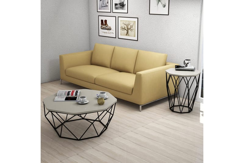 Sivupöytä Sofya Pyöreä 46 cm - Beige/Musta - Huonekalut - Pöytä & ruokailuryhmä - Apupöytä & sivupöytä - Lamppupöytä