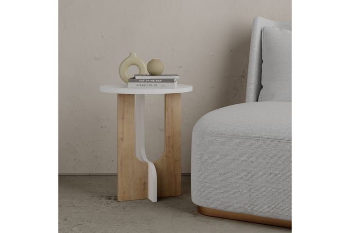 Sivupöytä Tibani 40x47x40 cm Pyöreä - Valkoinen - Tarjotinpöytä & pikkupöytä - Lamppupöytä
