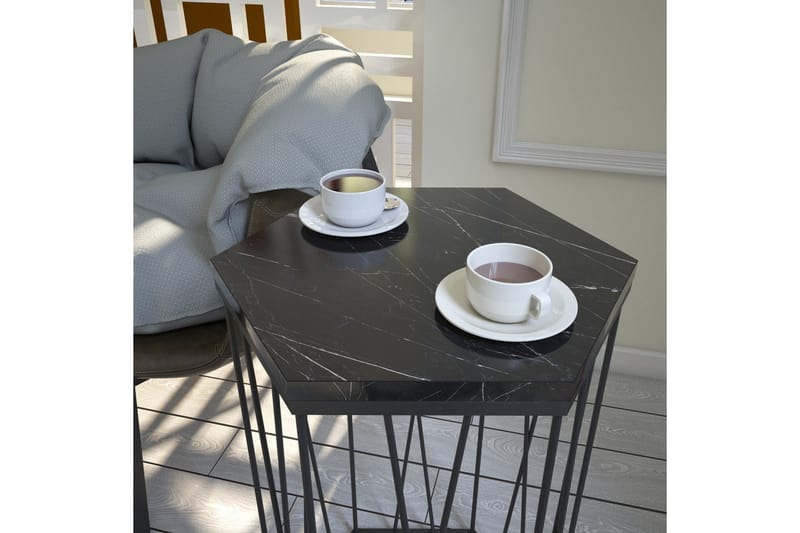 Sivupöytä Ubbeboda 40 cm Kuusikulmainen - Musta Marmorikuvio - Huonekalut - Pöytä & ruokailuryhmä - Apupöytä & sivupöytä - Lamppupöytä