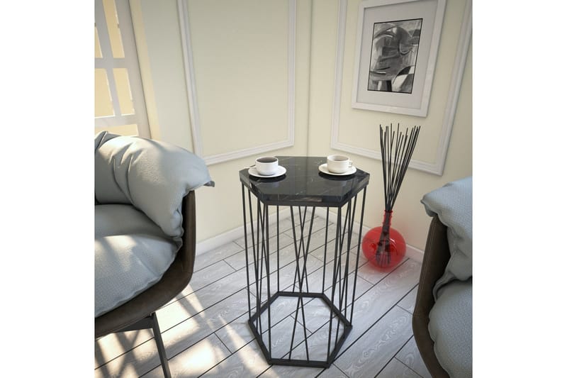 Sivupöytä Ubbeboda 40 cm Kuusikulmainen - Musta Marmorikuvio - Huonekalut - Pöytä & ruokailuryhmä - Apupöytä & sivupöytä - Lamppupöytä