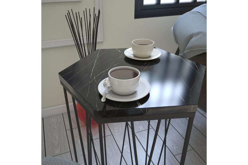 Sivupöytä Ubbeboda 40 cm Kuusikulmainen - Musta Marmorikuvio - Huonekalut - Pöytä & ruokailuryhmä - Apupöytä & sivupöytä - Lamppupöytä