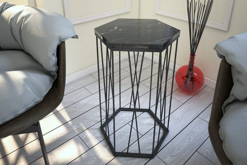 Sivupöytä Ubbeboda 40 cm Kuusikulmainen - Musta Marmorikuvio - Huonekalut - Pöytä & ruokailuryhmä - Apupöytä & sivupöytä - Lamppupöytä