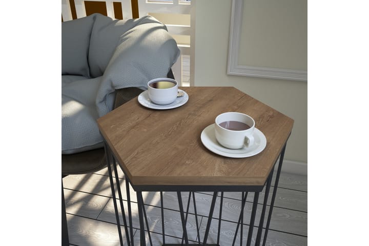 Sivupöytä Ubbeboda 40 cm Kuusikulmainen - Vaaleanruskea/Musta - Tarjotinpöytä & pikkupöytä - Lamppupöytä