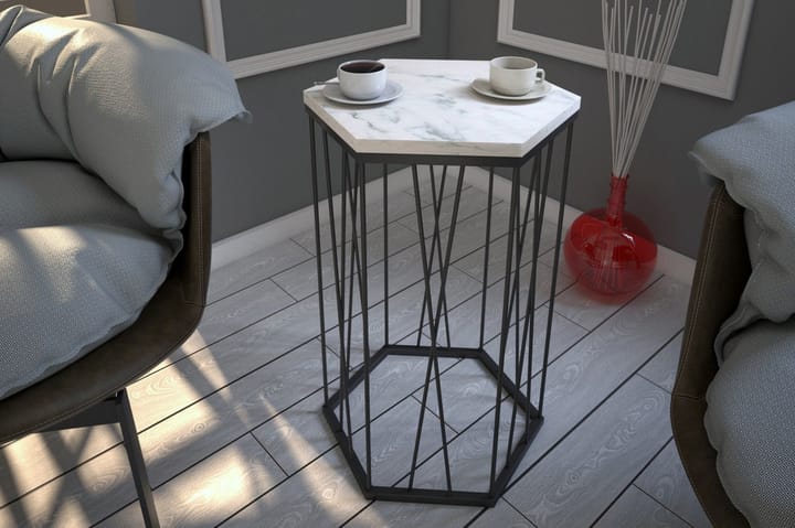 Sivupöytä Ubbeboda 40 cm Kuusikulmainen - Valkoinen/Musta Marmorikuvio - Tarjotinpöytä & pikkupöytä - Lamppupöytä