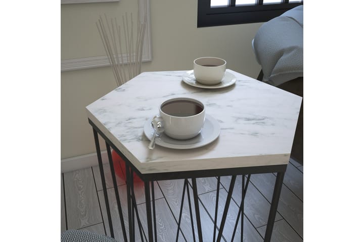 Sivupöytä Ubbeboda 40 cm Kuusikulmainen - Valkoinen/Musta Marmorikuvio - Tarjotinpöytä & pikkupöytä - Lamppupöytä