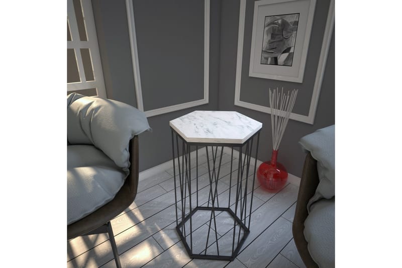 Sivupöytä Ubbeboda 40 cm Kuusikulmainen - Valkoinen/Musta Marmorikuvio - Huonekalut - Pöytä & ruokailuryhmä - Apupöytä & sivupöytä - Lamppupöytä