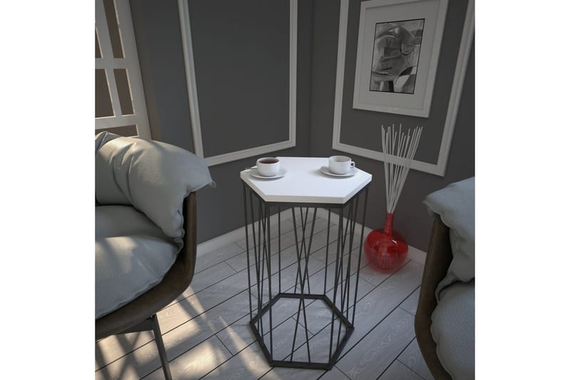 Sivupöytä Ubbeboda 40 cm Kuusikulmainen - Valkoinen/Musta - Huonekalut - Pöytä & ruokailuryhmä - Apupöytä & sivupöytä - Lamppupöytä