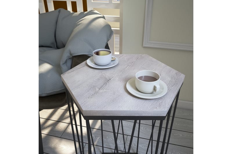 Sivupöytä Ubbeboda 40 cm Kuusikulmainen - Valkoinen/Musta - Huonekalut - Pöytä & ruokailuryhmä - Apupöytä & sivupöytä - Lamppupöytä