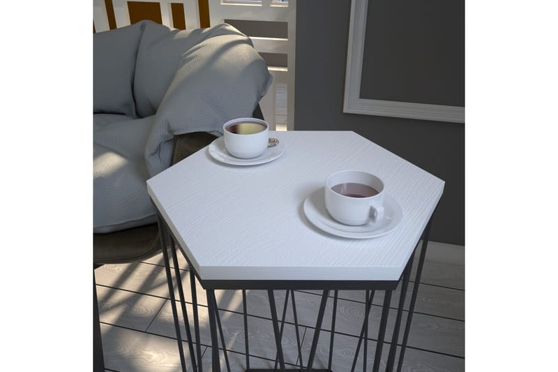 Sivupöytä Ubbeboda 40 cm Kuusikulmainen - Valkoinen/Musta - Huonekalut - Pöytä & ruokailuryhmä - Apupöytä & sivupöytä - Lamppupöytä