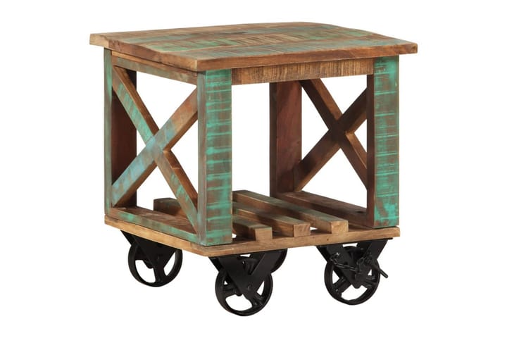 Sivupöytä pyörillä 40x40x42 cm kierrätetty täyspuu - Ruskea - Tarjotinpöytä & pikkupöytä - Lamppupöytä