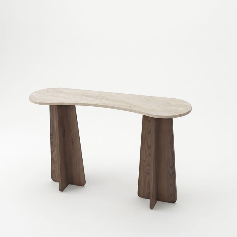Lipasto Homitis Zen (120 x 75 x 35 cm) Travertiini, pähkinä - Travertiini ja pähkinä - Huonekalut - Pöytä & ruokailuryhmä - Apupöytä & sivupöytä - Tarjotinpöytä & pikkupöytä