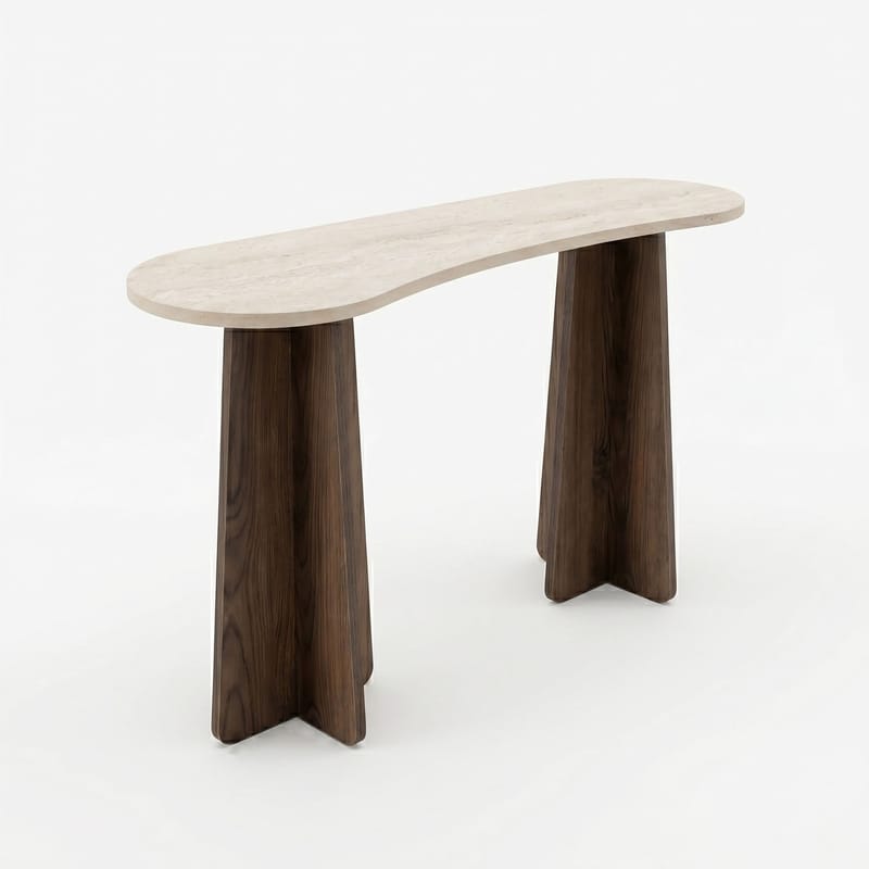 Lipasto Homitis Zen (120 x 75 x 35 cm) Travertiini, pähkinä - Travertiini ja pähkinä - Huonekalut - Pöytä & ruokailuryhmä - Apupöytä & sivupöytä - Tarjotinpöytä & pikkupöytä