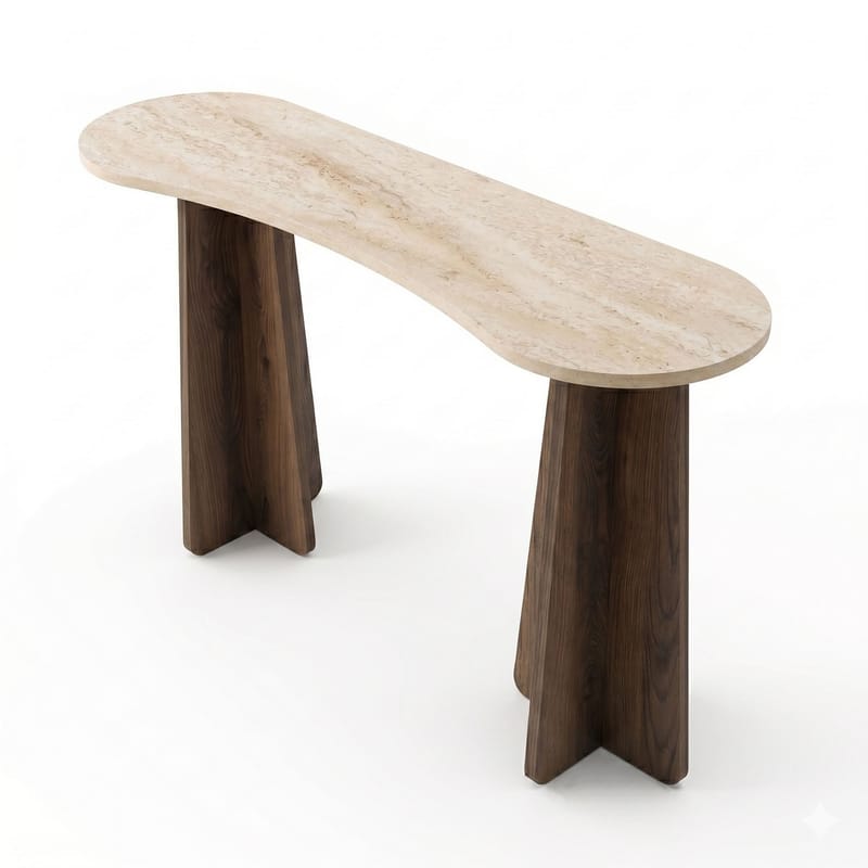 Lipasto Homitis Zen (120 x 75 x 35 cm) Travertiini, pähkinä - Travertiini ja pähkinä - Huonekalut - Pöytä & ruokailuryhmä - Apupöytä & sivupöytä - Tarjotinpöytä & pikkupöytä