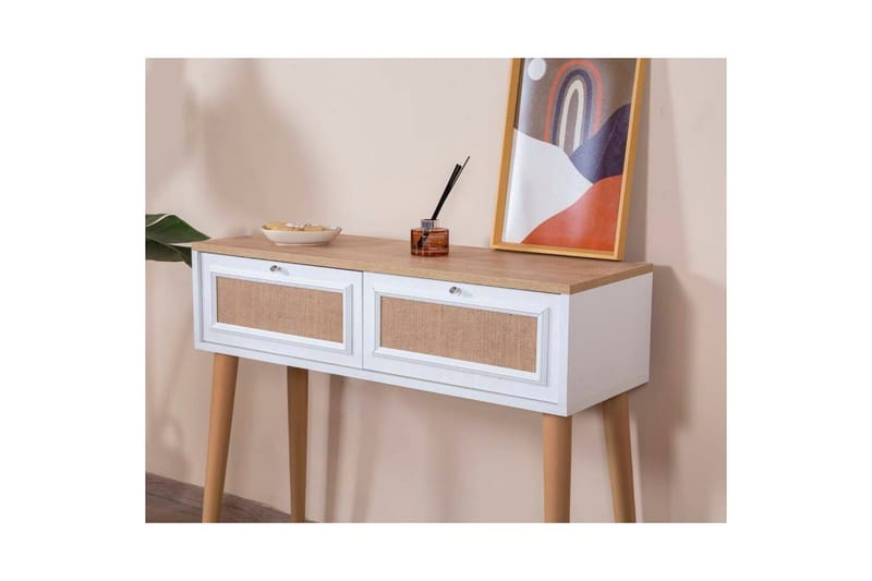 Lipasto Jatinder valkoinen / tammi - Valkoisenvärinen puu/Keskisävyinen puu - Huonekalut - Pöytä & ruokailuryhmä - Apupöytä & sivupöytä - Tarjotinpöytä & pikkupöytä