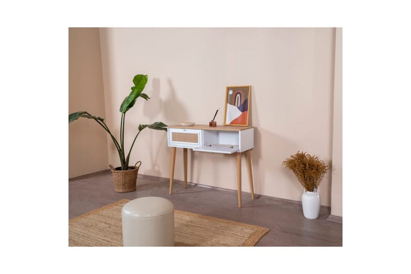 Lipasto Jatinder valkoinen / tammi - Valkoisenvärinen puu/Keskisävyinen puu - Huonekalut - Pöytä & ruokailuryhmä - Apupöytä & sivupöytä - Tarjotinpöytä & pikkupöytä