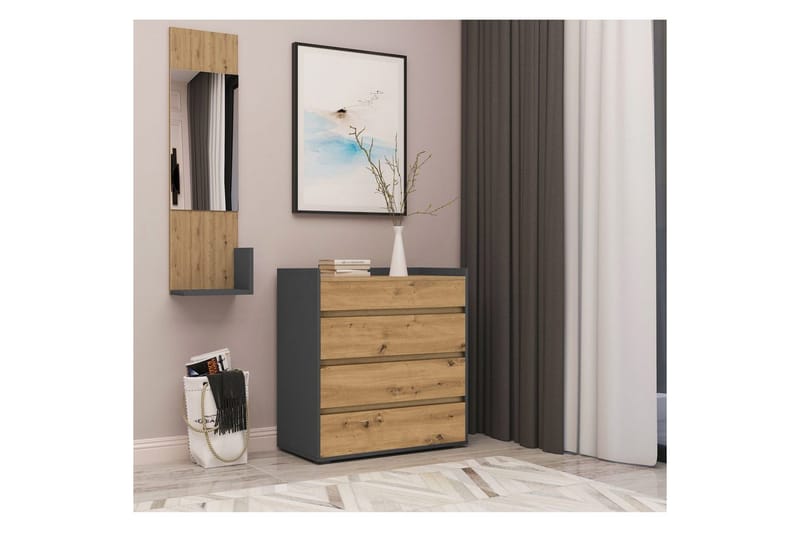 Lipasto Kosmo Antrasiitti/Tammi, 4 laatikkoa - Antrasiitti/Tammi, 4 laatikkoa - Säilytys - Säilytyskalusteet - Lipasto