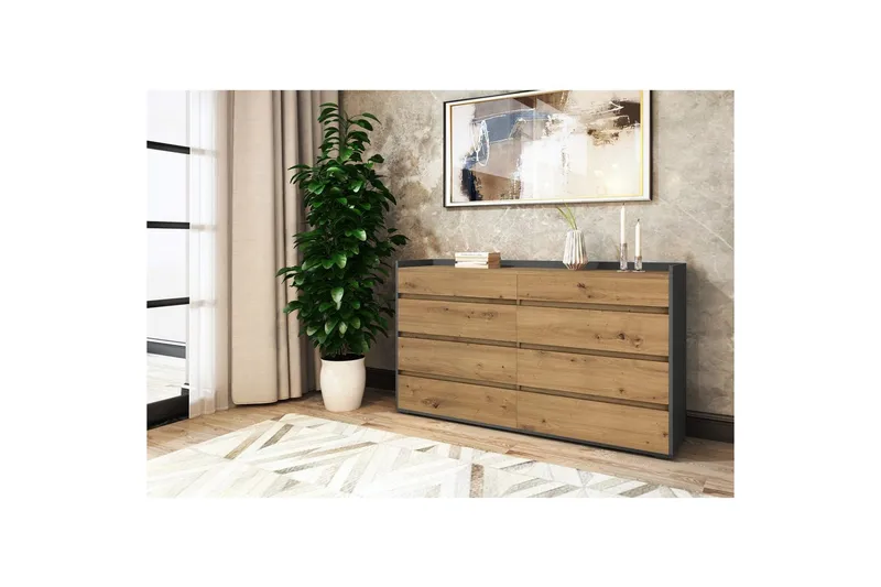 Lipasto Kosmo Antrasiitti/Tammi, 8 laatikkoa - Antrasiitti/Tammi, 8 laatikkoa - Huonekalut - Pöytä & ruokailuryhmä - Apupöytä & sivupöytä - Konsolipöytä