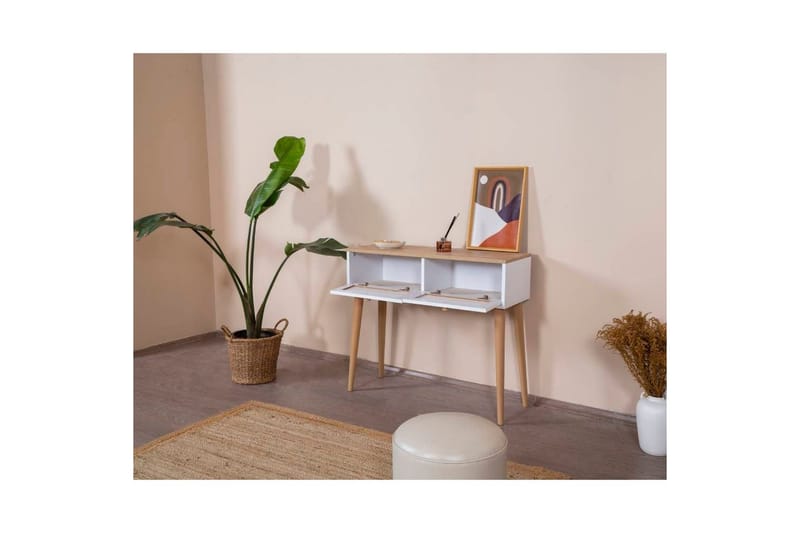 Lipasto Mjudi valkoinen / tammi - Valkoinen/Vaaleanvärinen puu - Huonekalut - Pöytä & ruokailuryhmä - Apupöytä & sivupöytä - Konsolipöytä