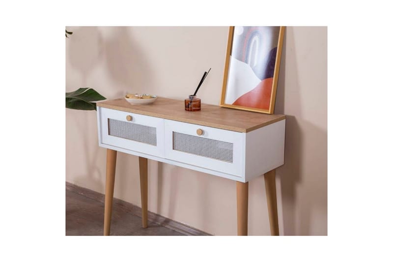 Lipasto Mjudi valkoinen / tammi - Valkoinen/Vaaleanvärinen puu - Huonekalut - Pöytä & ruokailuryhmä - Apupöytä & sivupöytä - Konsolipöytä