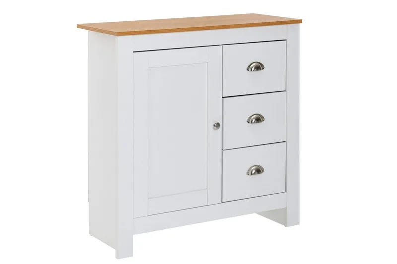 Lipasto Wohnling kolmella laatikolla, kahdella oven, kaksivärinen valkoinen tammi, maalaistalo, undefined