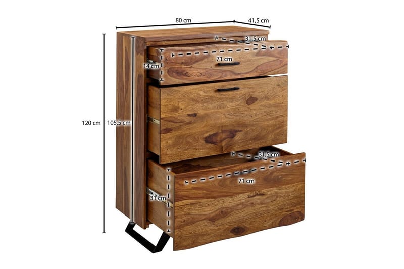 Lipasto Wohnling Täyspuuta, jossa 5 laatikkoa, epäsäännöllinen reuna, maalaismainen - Säilytys - Säilytyskalusteet - Lipasto