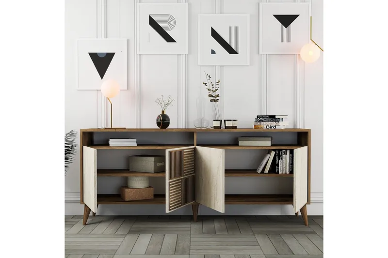 Lissione Konsolipöytä 180 cm - Pähkinäpuu/Beige - Huonekalut - Pöytä & ruokailuryhmä - Apupöytä & sivupöytä - Konsolipöytä