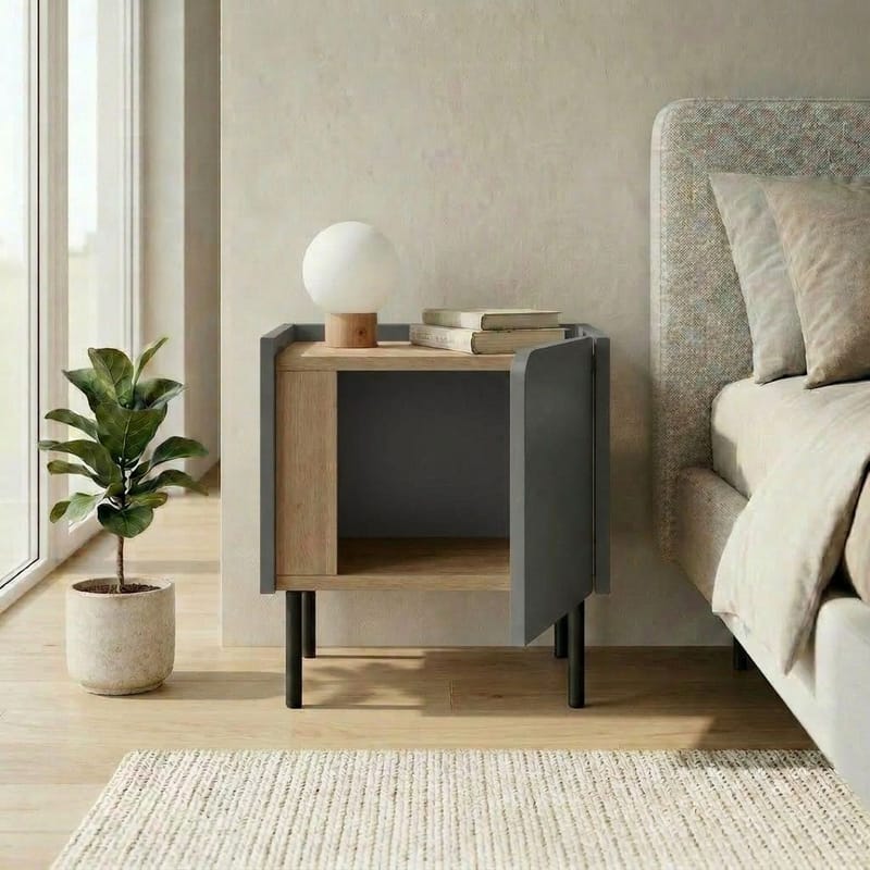 Lomar yöpöytä 45,5x47,8x35 cm - Luonnontammi/Antrasiitti/Musta - Huonekalut - Pöytä & ruokailuryhmä - Apupöytä & sivupöytä - Yöpöytä