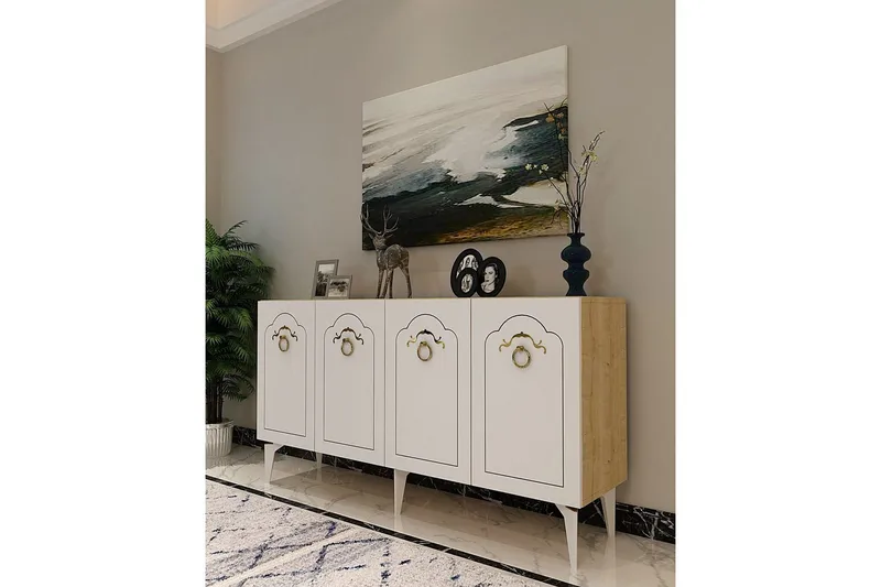 Maren Konsolipöytä 150 cm - Tammi/Valkoinen - Huonekalut - Pöytä & ruokailuryhmä - Apupöytä & sivupöytä - Konsolipöytä