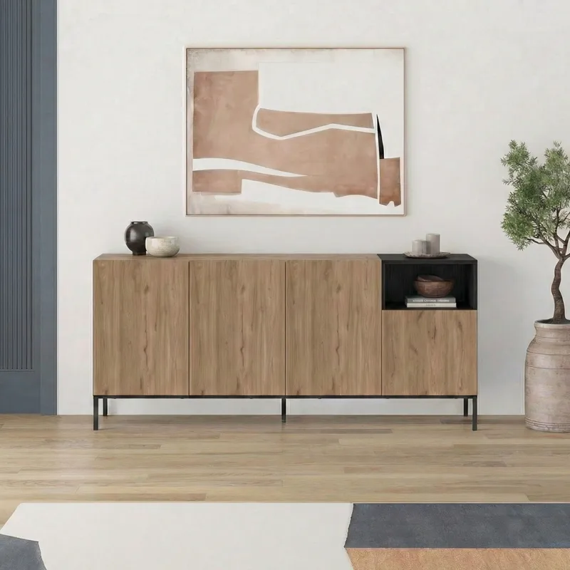 Morlen konsolipöytä 180x80x41,8 cm - Natural Oak, Wood Black, Sandstone - Huonekalut - Pöytä & ruokailuryhmä - Apupöytä & sivupöytä - Eteispöytä