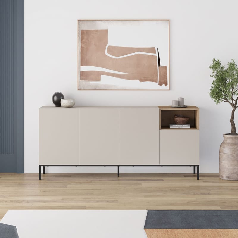 Morlen konsolipöytä 180x80x41,8 cm - Sandstone, Natural Oak, Black - Huonekalut - Pöytä & ruokailuryhmä - Apupöytä & sivupöytä - Eteispöytä