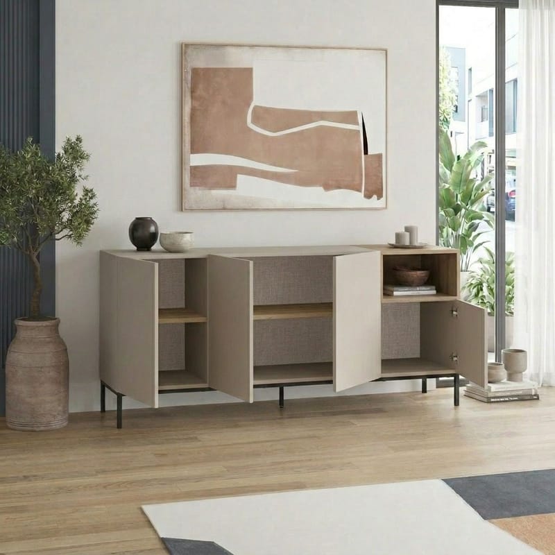 Morlen konsolip öytä 180x80x41,8 cm - Sandstone, Natural Oak, Black - Huonekalut - Pöytä & ruokailuryhmä - Apupöytä & sivupöytä - Eteispöytä