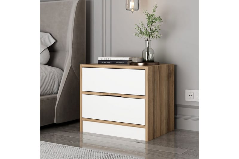 Munna Yöpöytä 54 cm - Pähkinä/Valkoinen - Huonekalut - Pöytä & ruokailuryhmä - Apupöytä & sivupöytä - Yöpöytä