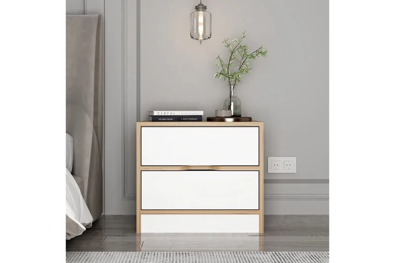 Munna Yöpöytä 54 cm - Pähkinä/Valkoinen - Huonekalut - Pöytä & ruokailuryhmä - Apupöytä & sivupöytä - Yöpöytä