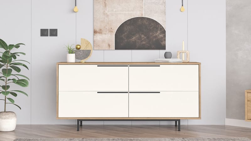 Nilena konsolipöytä 160x74,3x44,5 cm - Tammi ja valkoinen - Huonekalut - Pöytä & ruokailuryhmä - Apupöytä & sivupöytä - Eteispöytä