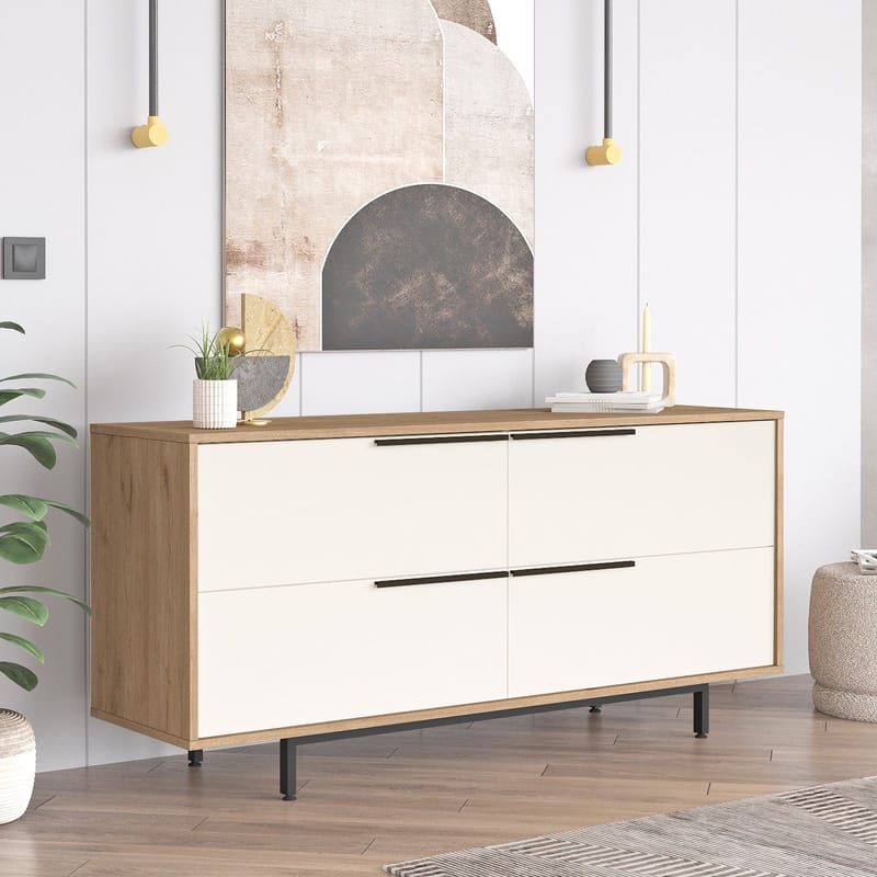 Nilena konsolipöytä 160x74,3x44,5 cm - Tammi ja valkoinen - Huonekalut - Pöytä & ruokailuryhmä - Apupöytä & sivupöytä - Eteispöytä