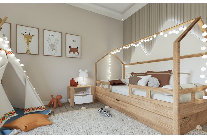 Nordhs Yöpöytä 60 cm - Vaaleanruskea/Valkoinen - Huonekalut - Pöytä & ruokailuryhmä - Apupöytä & sivupöytä - Yöpöytä