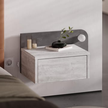 Nosina Seinälle Kiinnitettävä Yöpöytä 52 cm Tammi- ja Betonijäljitelmällä, Laatikollinen Säilytys ja LED-valaistus - Harmaa/Valkoinen - Huonekalut - Pöytä & ruokailuryhmä - Apupöytä & sivupöytä - Yöpöytä