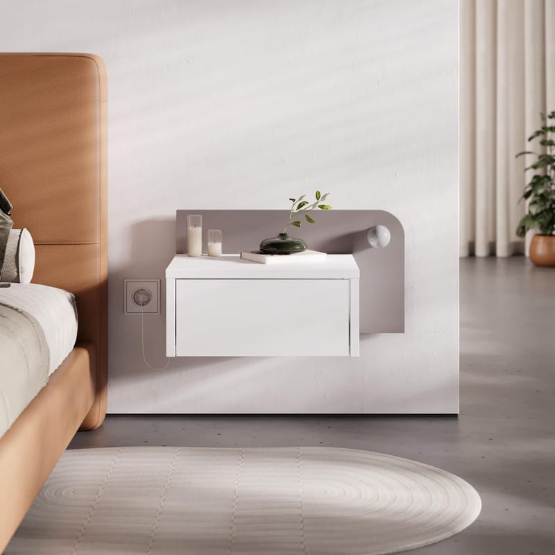 Nosina Yöpöytä 52 cm - Valkoinen ja vaalea mokka - Huonekalut - Pöytä & ruokailuryhmä - Apupöytä & sivupöytä - Yöpöytä