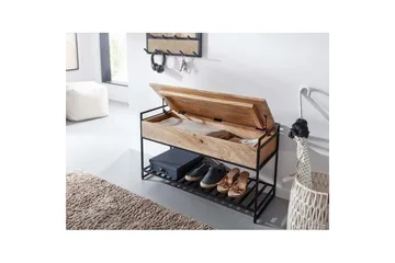 Penkki Wohnling teollinen ilme, suurella säilytystilalla massiivipuuta ja avoin kenkäteline Beige - Beige - Huonekalut - Pöytä & ruokailuryhmä - Apupöytä & sivupöytä - Tarjotinpöytä & pikkupöytä