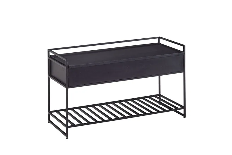 Penkki Wohnling teollinen ilme, suurella säilytystilalla massiivipuuta ja avoin kenkäteline Musta, Musta