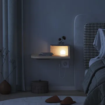 Rilina seinälle kiinnitettävä yöpöytä 40 cm puu- ja tammijäljitelmällä, säilytystila hyllyllä ja led-valaistus - Beige - Huonekalut - Pöytä & ruokailuryhmä - Apupöytä & sivupöytä - Yöpöytä