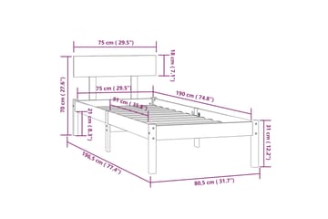 Sängynrunko valkoinen täysi mänty 75x190 cm UK Small Single - Valkoinen - Huonekalut - Pöytä & ruokailuryhmä - Apupöytä & sivupöytä - Yöpöytä